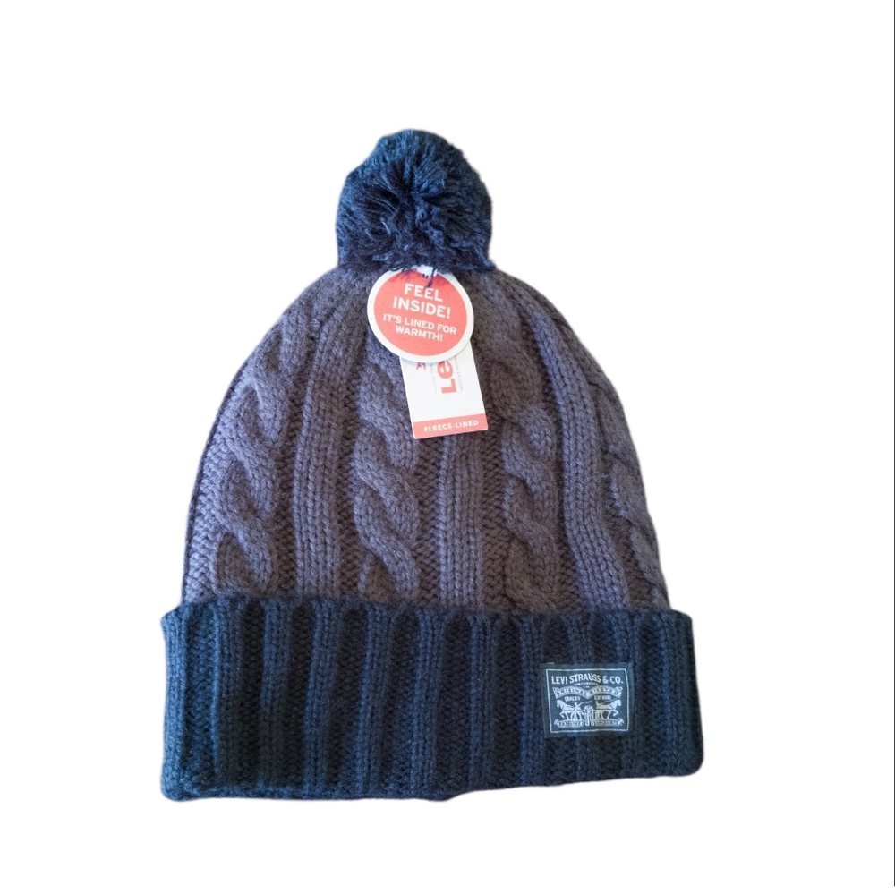 Levi's Cable Knit Winter Hat Black & Gray Unisex Beanie